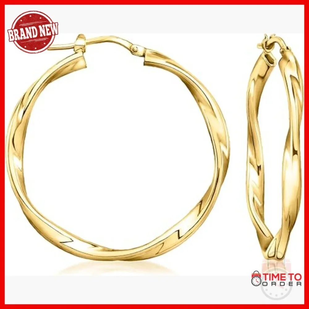 Italian 18kt Gold Over Sterling Twisted Hoop Earrings, Snap-Back